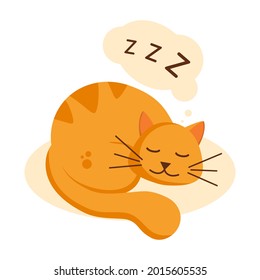 Sleeping ginger cat. Cute baby cat on white background. Vector illustration 8 eps. Cat day