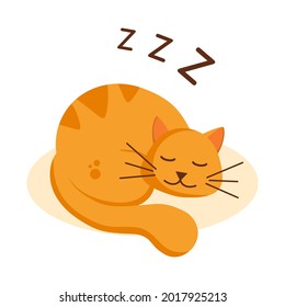 Sleeping ginger cat. Cute baby cat on white background. Vector illustration 8 eps.