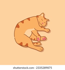 Sleeping ginger cat in a relaxed position. Cute red tabby cat sleeps. Vector illustration