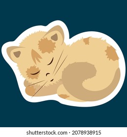 Sleeping ginger kitten. Social media stickers. Design elements. Vector illustration.