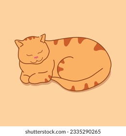 Sleeping ginger in a peaceful position. Cute red tabby cat sleeps. Vector illustration