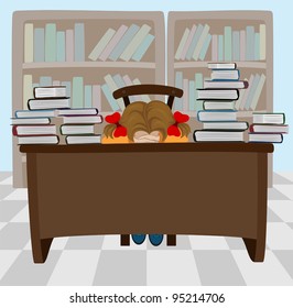The sleeping girl with books, illustration
