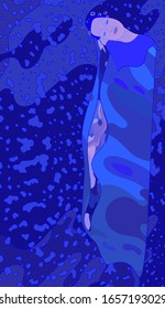 Sleeping girl flying in space. Sleep metaphor. Vector illustration.