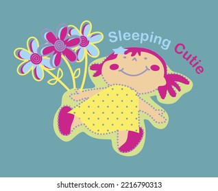 Sleeping Girl  in the garden ground with flowers