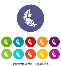 Sleeping girl icons color set vector for any web design on white background