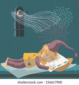 Sleeping girl in long nightcap