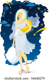 Sleeping girl on a moonlit night