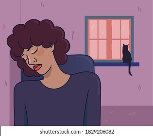 
Sleeping girl sitting in her room. cat at the window. lofi style.
Conceptual design.