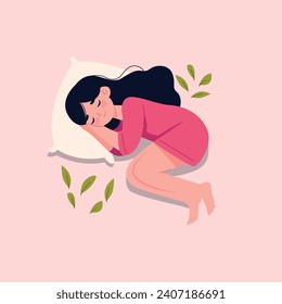 chica dormida. Ilustración vectorial en un estilo plano.  día de dormir