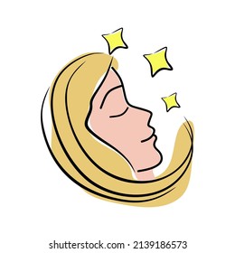 Vector de chica durmiente. Ilustración lineal de la cabeza de una niña. Esbozo de mujer durmiente