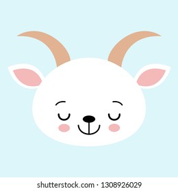 Sleeping goat Cute Illustration In Childish Flat Vector Design Isolated On Blue Background