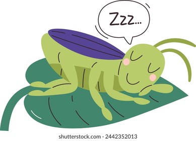 Sleeping Grasshopper Insect Vector Illustration