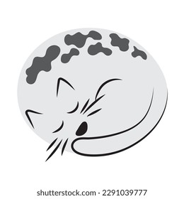 Sleeping gray cat in the shape of an oval. pet. clip art, logo, design