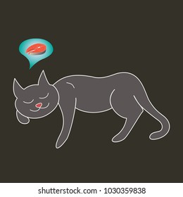 Sleeping grey cat and fish