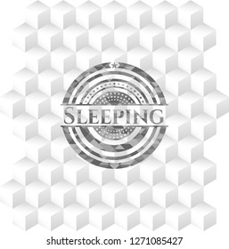 Sleeping grey emblem with cube white background