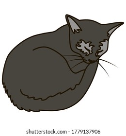 Sleeping grey kitten sticker. Vector simple flat graphics.