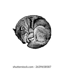 Sleeping grey wolf hand drawing vector isolated on white background.