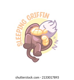 Sleeping Griffin Cartoon Mascot Logo Illustration