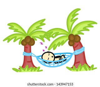 sleeping in hammock under the coconut trees vector