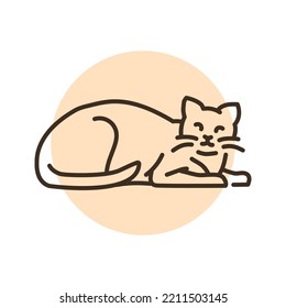 Sleeping happy cat color line icon. Pictogram for web page, mobile app, promo.