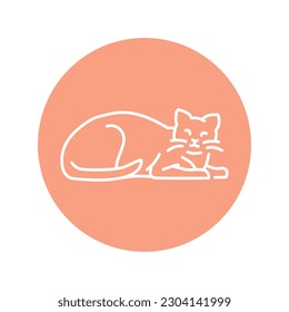 Sleeping happy cat color line icon. Pictogram for web page, mobile app, promo.