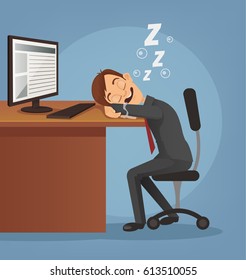 Sleeping happy smiling office worker man character. Vector flat cartoon illustration