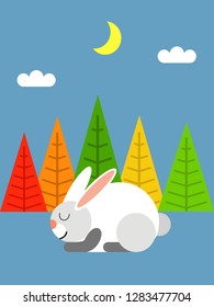 Sleeping hare in the woods