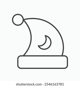 Sleeping hat icon in black and white outlined stroke