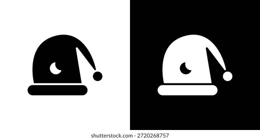 Icono de sombrero de dormir. Icono de diseño plano simple en blanco y negro