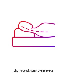 Sleeping with head elevated gradient linear vector icon. Worsening chronic neck pain and stiffness. Scoliosis. Thin line color symbols. Modern style pictogram. Vector isolated outline drawing