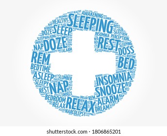 Sleeping health cross word cloud collage, concept background