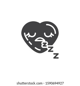 Sleeping heart face emoji vector icon. filled flat sign for mobile concept and web design. Tired heart shape emoticon glyph icon. Love symbol, logo illustration. Vector graphics