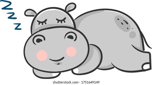 Sleeping hippo , illustration, vector on white background