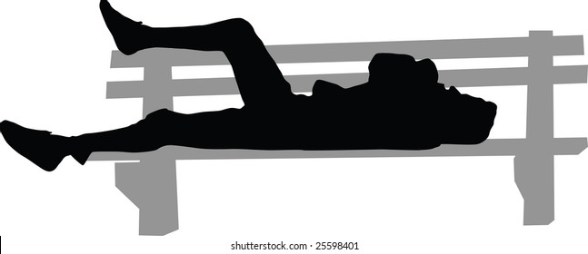 sleeping homeless man on the bench, vector