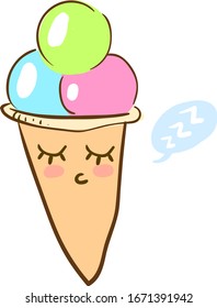 Sleeping ice cream, illustration, vector on white background.