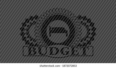 sleeping icon and Budget text carbon fiber badge. Polymer texture classic background. Vector illustration. 