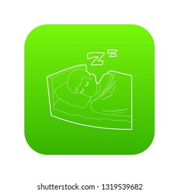 Sleeping icon green vector isolated on white background