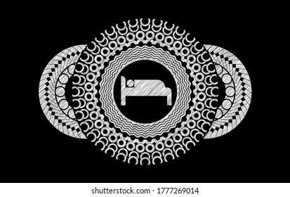 sleeping icon inside chalk emblem. Chalkboard classic background. Intense illustration. 
