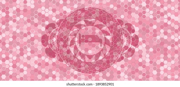 icono dormido dentro de mosaico de mosaico rosa patrón de emblema realista. Fondo apuesto al hexágono geométrico. Ilustración vectorial. 
