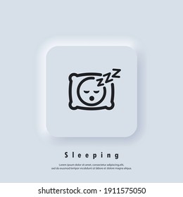 Sleeping icon. Pillow. Sleep. An image of a person having a dreamful slumber in bed on a pillow with some sleeping sound. Rest, relaxation, restoration. Vector. UI icon. Neumorphic UI UX