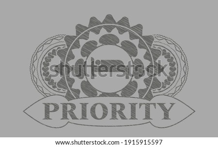 sleeping icon and Priority text Grey stroke realistic badge. Solid classic background. Artistic illustration. 