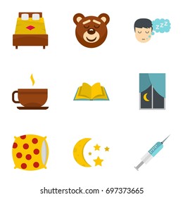 Sleeping icon set. Flat style set of 9 sleeping vector icons for web isolated on white background