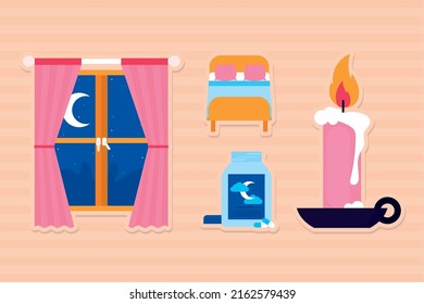 sleeping icon set on orange background