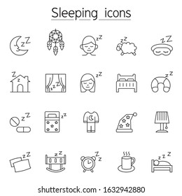 Sleeping icon set in thin line style