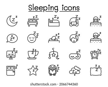 Sleeping icon set in thin line style