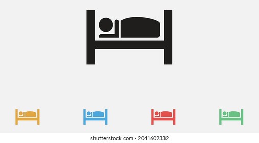 Sleeping icon vector. Hotel bedroom. A symbol of a person sleeping on a bed. Set of colorful flat design icons.
