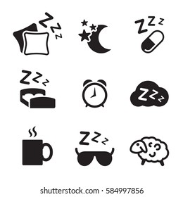 Sleeping icons set. Black on a white background