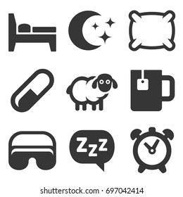 Sleeping Icons Set on White Background. Vector