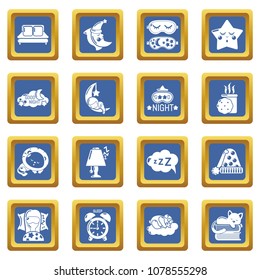 Sleeping icons set vector blue square isolated on white background 
