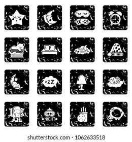 Sleeping icons set vector grunge isolated on white background 